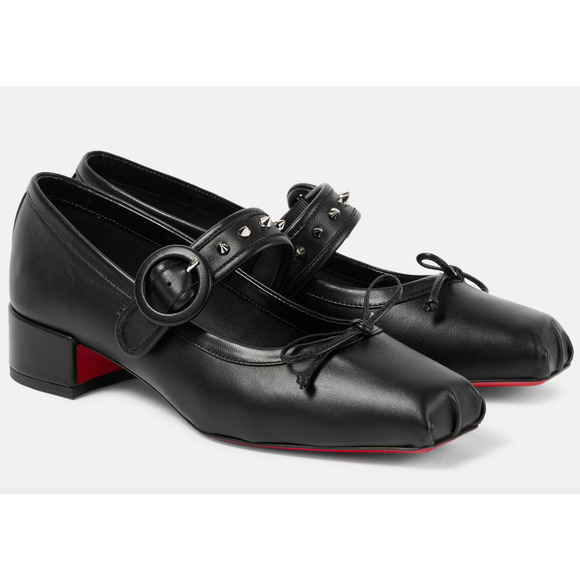 Christian Louboutin Mamastrapita Spikes 30 Black Maryjane Ballet Heel Flat 41 - Picture 1 of 16